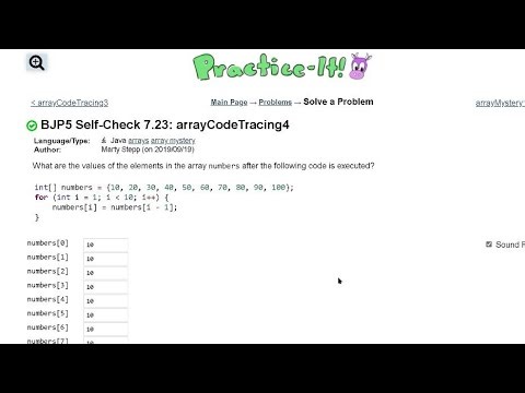 Java Practice It | Self-Check 7.23: arrayCodeTracing | arrays, syntax, array basics