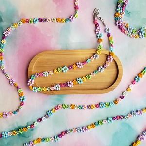 Rainbow Seed Bead Flower Necklace: Handmade Preppy Jewelry - Etsy