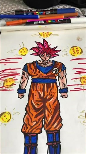 Goku (SSJ GOD)drawing full body☄️❤️🔥with dragon balls🐉❤️‍🔥please subscribe☺️