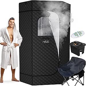 XL Portable Sauna Box, 4L Steamer Portable Steam Sauna for Home, Personal Sauna with Big Sauna Chair, Remote Control, Black, 1400W