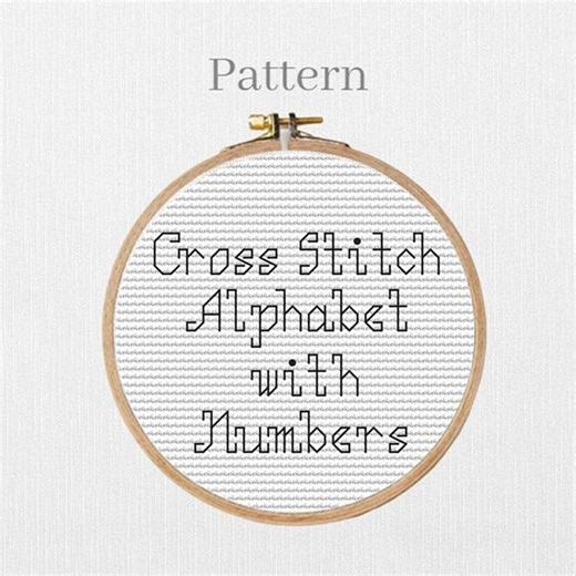 Backstitch alphabet pattern with small cross stitch letters and numbers