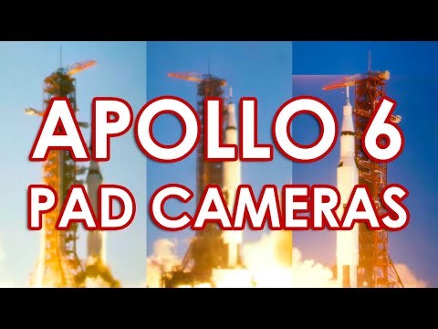 Apollo 6 Pad Cameras - Multiple Views, Real Speed, Saturn V, Lift-off, Rocket Launch, 4K