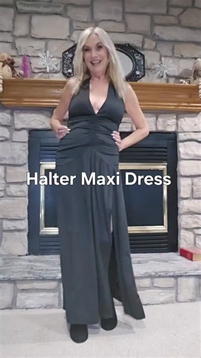 Denise on Instagram: "An Elegant Ruched high slit Halter Maxi Dress This dress is sexy & classy. I'm wearing it out tonight It's perfect for holiday parties! Shop this look on my Amazon Storefront Link: https://www.amazon.com/shop/neicespetitestyle Link in Bio or DM me for the 🔗 Have a good night my friends! 💕💖💕💖😘💕 @sweatyrocks.us #halterdress #holidaydress #chicstyle #trendingfashion"