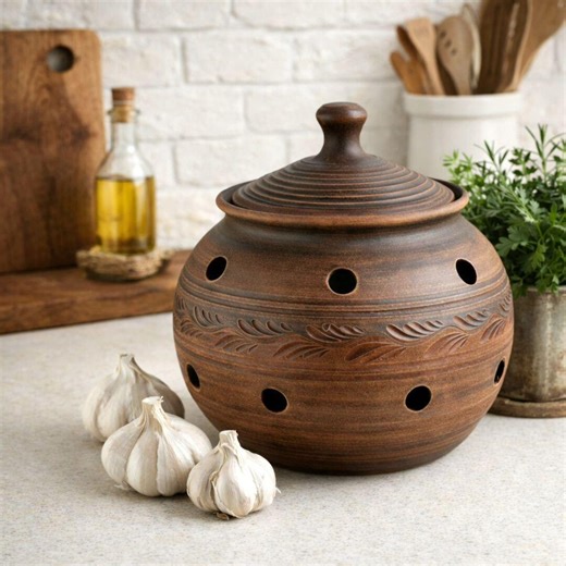 Large Garlic Keeper, Milk Fired Terracotta Storage Jar, Rustic Kitchen - Etsy