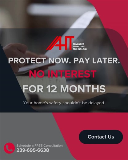 Your home’s safety shouldn’t be delayed. With special financing options, you can install hurricane shutters or screens today, with no payments and no interest for 12 months. Start the year protected, prepared, and stress-free. 📌 Financing available for qualified customers. Ask us about financing options or apply today. #HurricaneFinancing #StormProtection #HomeSafety #NoInterest #AdvancedHurricaneTech