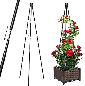 Garden Obelisk Trellis for Climbing Plants, Fast Fit Triangle Trellis Support for Climbing Vines Indoor Outdoor, Folding Metal Small Tomato Cage for Pots, Black, 1 Pack