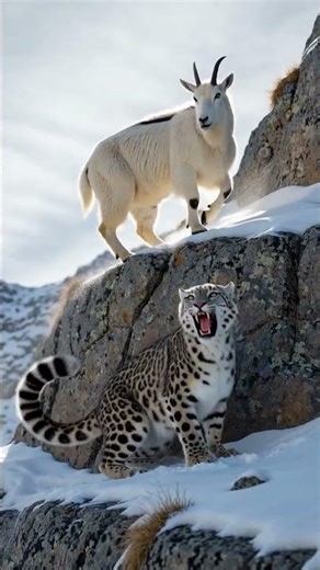 Only Goats can do this🐐 | The Most IMPOSSIBLE Escape Snow Leopard vs Cliff | Goats Cliff #wildlife
