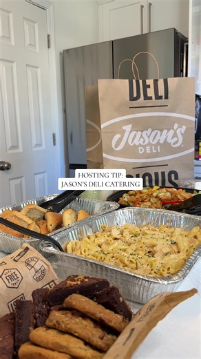 This is your sign to stop overthinking hosting! Jason’s Deli catering made it SO easy — everything was ready to set out and feed a crowd. Pasta Feast came through. @Jason’s Deli #hosting #hostingtips #hostingideas #partyideas #gettogether