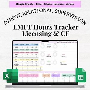 LMFT Hour Tracker, LMFT Licensure Tracking, Lmfta Hour Tracker, LMFT Hours Log, Lmft Therapist, Lmft Lcsw, Lmft Tools Family Therapist Tools - Etsy