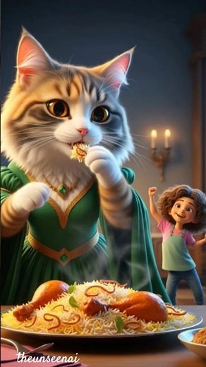 cat eat hyderabadi biryani.#short#ai #DreamScreenAI #animation #shorts #animals #cat #cute#viral#new