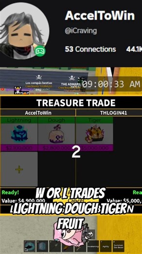 Blox Fruits Trading Lightning Dough Tiger Fruit Trade #bloxfruits #roblox #shorts