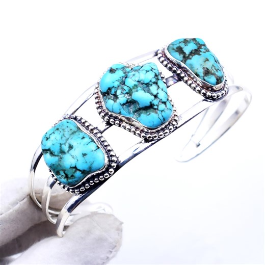 Raw Turquoise Cuff Bracelet, Handmade 925 Silver Bangle, Adjustable Bangle - Etsy