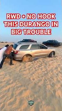 Big problem on this Durango! No tow point, no 4WD! #offroadrecovery #carstuckinsand #dodgedurango