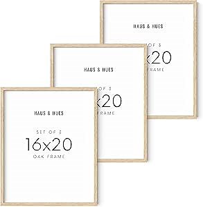 HAUS AND HUES Beige Wood Oak 16x20 Picture Frame, Set of 3 - Modern Wood Wall Art Display - Lightweight 16x20 Frame Set of 3 for Art Prints, Photos, Posters - Ready-to-Hang Vertically & Horizontally