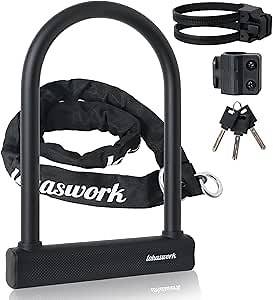 Bike Lock, Heavy Duty Anti Theft Bicycle Lock, 4 Ft Security Bike Chain Locks with 3 Keys, U Locks with Mounting Bracket for Electric Bike Scooter Motorcycle Door Gate
