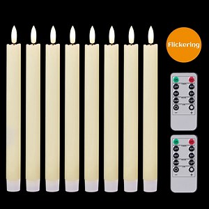 Lasumora Flameless Taper Candles with Timer and Remote, 8PCS Real Wax Battery Operated Ivory Candles for Wedding Window Home Decoration