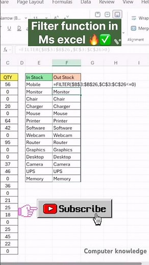 Filter function in ms excel 🔥✅ #excel #exceltips #exceltricks #excelformula #youtube #algorithm