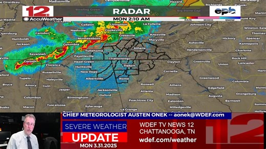 7.4K views · 39 reactions | #WDEFWeather #News12Weather - 2 AM EDT #severeweather update as a line of strong to severe storms approaches the area from the NW. Severe weather threat will diminish into the rest of the morning, but it will take time. Keep #weatheraware as these storms approach. | WDEF News 12 | Facebook