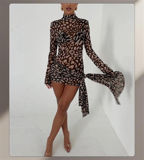 Sheer Leopard Print Mini Dress Set With Built-in Bra and Mesh Wrap Skirt – Sexy Clubwear Dress for Women, Spandex Bodycon Fit - Etsy