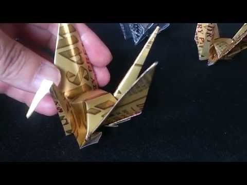 アルミ缶アート、折り鶴。