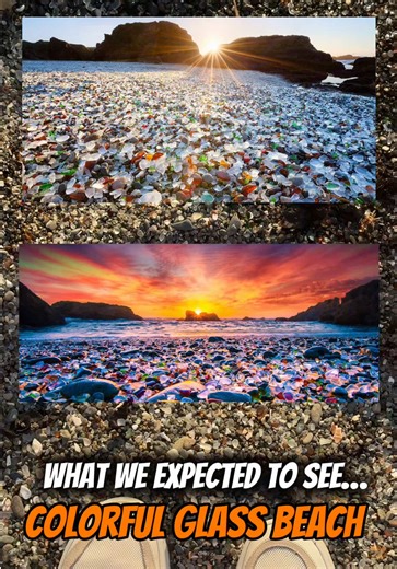 Glass Beach wasn’t exactly what we expected… This place near Fort Bragg, California has a pretty wild history. Back in 1906, people started using this coastline as a dumping site called “The Dumps.” For decades, trash, broken glass, appliances and even cars were thrown off the cliffs into the ocean. The dump stayed active until 1967, when California finally closed the area and cleanup programs began. Over the next decades, the ocean slowly transformed the broken glass into smooth colorful sea gl