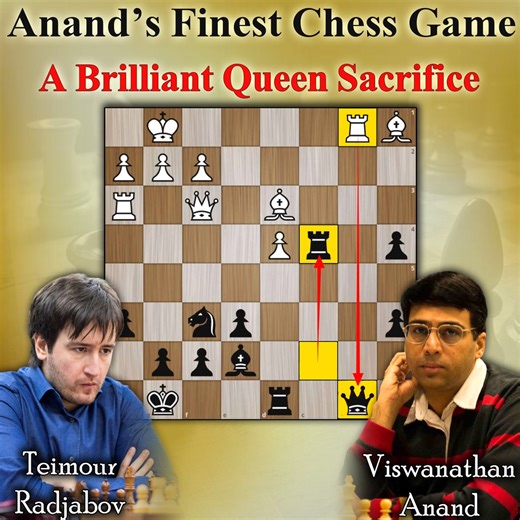 31K views · 1.5K reactions | Anand's Finest Chess Game | Queen Sacrifice | Radjabov vs Anand 2002 | Kings Hunt | Facebook