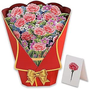 Carnation Flower Pop Up Graduation Greeting Cards Back To School Greeting Card 12 Inch 3D Paper Carnation Flower Cards with Note and Envelope - Birthday Gift Thank You Cards Man Women