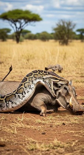 Will the python manage to swallow the warthog in one bite #wildlife #nature #python