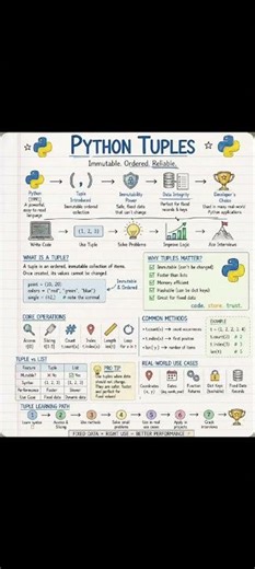 Python Tuples Explained in One Sheet! 🐍 | Immutable. Ordered. Reliable.