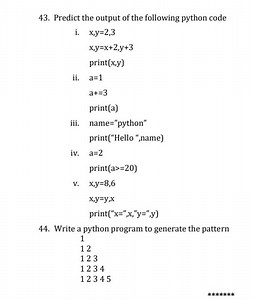 Predict the output of the following python code i. \quad x , y... | Filo