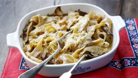 Baked pappardelle with pancetta and porcini recipe