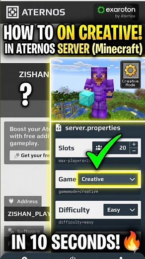 how to on creative in aternos server in Minecraft #minecraft