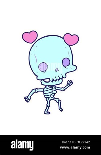 spinning hearts animation of cute cartoon dancing skeleton Stock Video Footage - Alamy