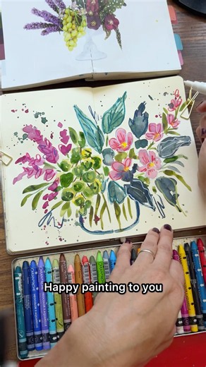 Painting a pretty watercolor bouquet with mixed media details