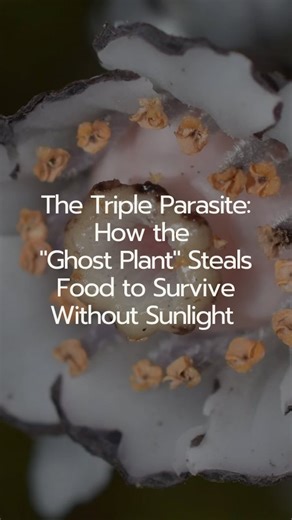 Factually Interesting on Instagram: "The Triple Parasite: How the "Ghost Plant" Steals Food to Survive Without Sunlight The plant Monotropa uniflora, commonly known as Ghost Plant or Indian Pipe, is one of nature's strange wonders because it contains no chlorophyll and therefore does not rely on photosynthesis for energy. Its ghostly white appearance is due to this lack of green pigment, which allows it to thrive in the darkest parts of the forest where sunlight is scarce. Despite being mistaken