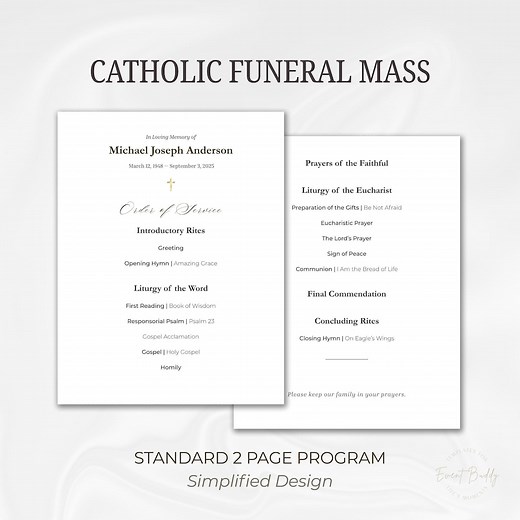 Catholic Funeral Program Template 2 Page Order of Service Editable in Canva Printable Memorial Mass - Etsy