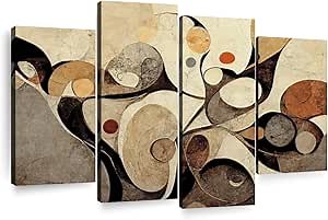 ElephantStock Abstract Earth Tone Swirls Multi Piece Canvas - 4 Panel Neutral Decor - Abstract Canvas Wall Art - Neutral Abstracts Wall Painting for Living Room - 30" X 18"