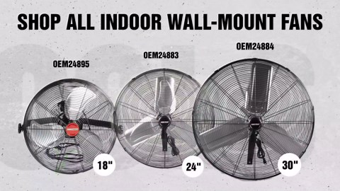 OEMTOOLS 24" Outdoor Wall Mount Fan, 80° Oscillating Fan 6800 CFM Max, Water Resistant, Use in Garage, Gym, Warehouse, Factory and Jobsite
