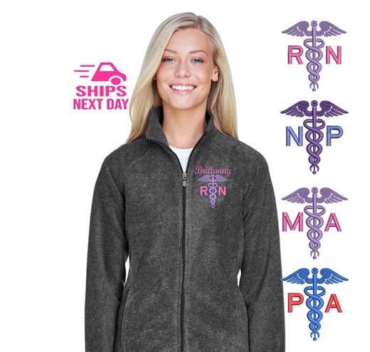 Custom Embroidered Nurse Fleece Jacket, Personalized With Name and Caduceus, Nurse Gift - Etsy