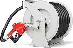 Diesel Fuel Hose Reel 1" x 50FT 300PSI Retractable Fuel Hose Reel Heavy-Duty Steel Ratchet Spring Driven Professional Diesel Hose Reel Auto Swivel Rewind with Fuel Nozzle for Vehicle Tank Truck Ship