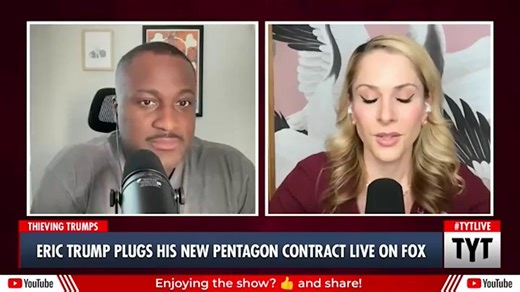 Wow. @AnaKasparian explains how Eric Trump is preparing to profit from a company that is working to replace human soldiers with robots:“He stands to profit off a $24 billion Pentagon contract that his business procured.” She goes on to point out that, as of now, no one in the GOP seems to have criticized this “brazen self-dealing.”Eric Trump is a major investor in Foundation Future Industries, and serves as its Chief Strategic Adviser.