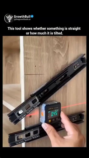 GrowthBull | Business Insights on Instagram: "This device is called a Digital Angle Finder with Laser Projector. Its job is to measure the exact angle of any surface—such as a wall, shelf, tile, switchboard, or piece of furniture—and show whether it is straight or tilted. What’s happening in the video: The tool is placed on a wall socket and a shelf. The number displayed on the screen (for example, 5.25° or 0.29°) shows how many degrees the surface is tilted. It also has a built-in laser that pr