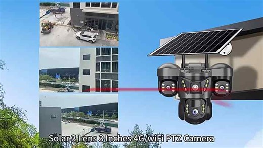 V380pro 3 Screens Triple Lens Solar Powered 4G Security Camera System Solar and Wifi Motion Alarm Network CCTV Camera