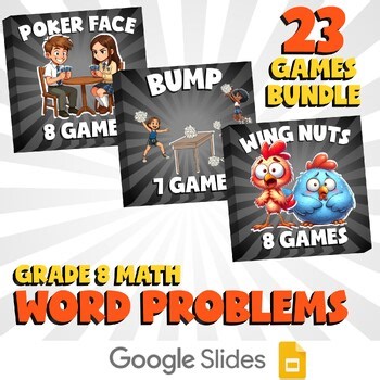 23 No Prep Math Games Bundle B - Word Problems - Grade 8 Review Activity