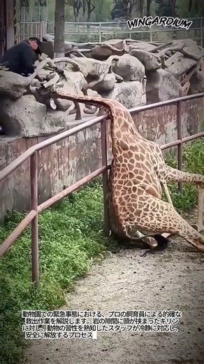 【プロの技術】挟まったキリンの救出作業を専門家が解説 #worker #process #rescue #zookeeper #animal