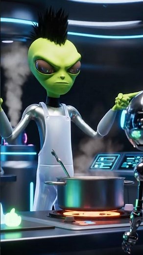 Alien with green skin to walk around the kitchen #alien #shortvideo