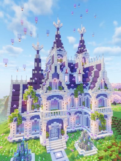 Radiant Purple Manor interior — dreamy purple & white Minecraft build