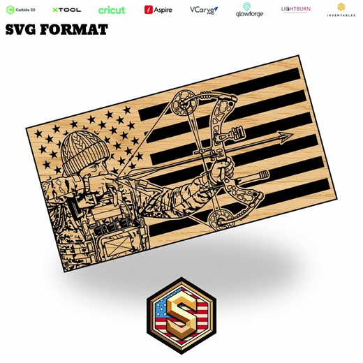 Compound Bow Hunter American Flag SVG Archery Laser Cut File Glowforge Ready Bowhunting Wood Engraving Patriotic Wall Art Vector - Etsy