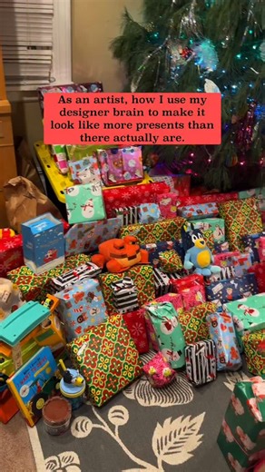 Santa came to our house!! Every time I share photos of my Christmas people ask me how I’m able to get so many gifts. I have to be honest while it is a lot of gifts, 80% of it is tricks of the eye. When I became a mom I knew I wanted my kids to have that WOW movie moment when they woke up that I never got to have. The first few years there wasn’t a lot of presents under the tree and I had to use my designer brain to figure out how to make it look magical. These are my best tips and tricks to make