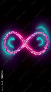 Two neon wavy lines spin shape infinity symbol, glowing brightly black background. lines change colors, hot pink to bright teal, dynamic, 4k High-Quality vertical background Animation Video Stock Video